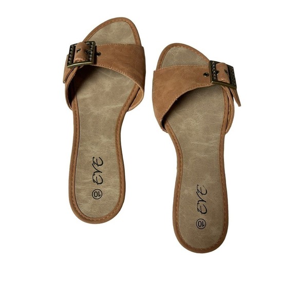 Eve Buckle Sandal Slides Low Heel Camel Color Size 10 - Picture 8 of 15